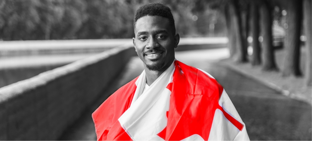 man wearing canada flag